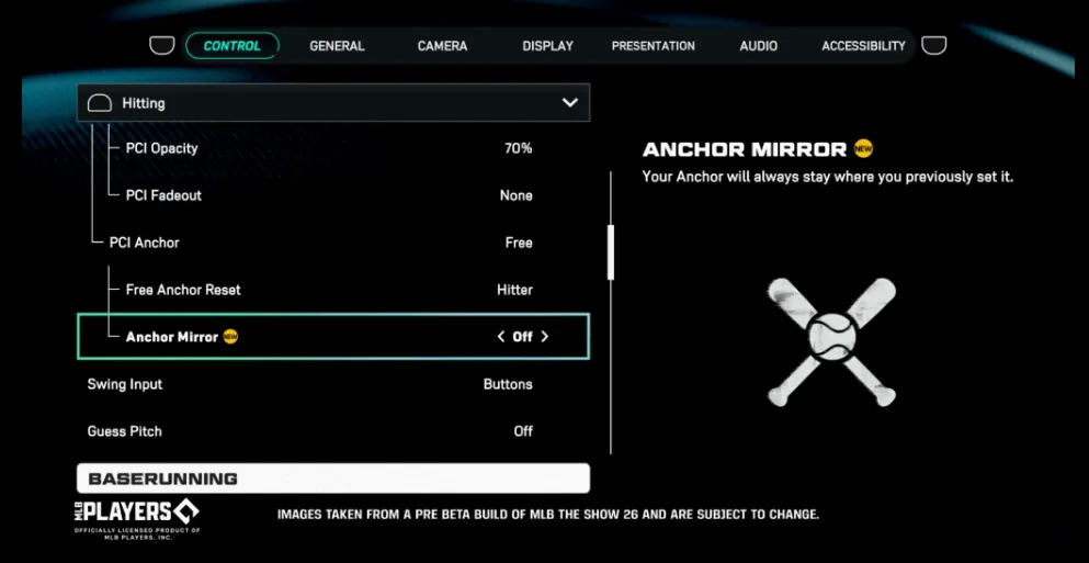 MLB The Show 26 Plate Coverage Indicator sensitivity slider