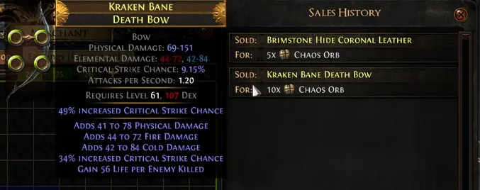 PoE asynchronous trade item sale history is now hoverable