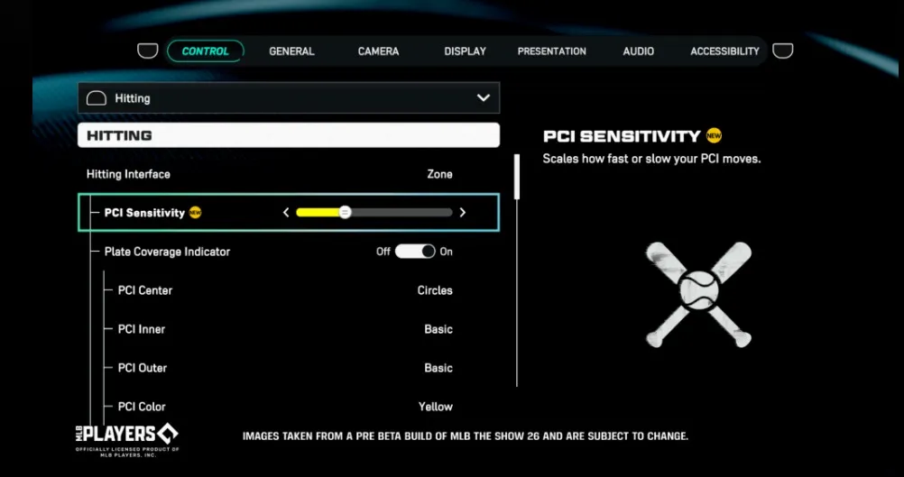 MLB The Show 26 Plate Coverage Indicator sensitivity slider