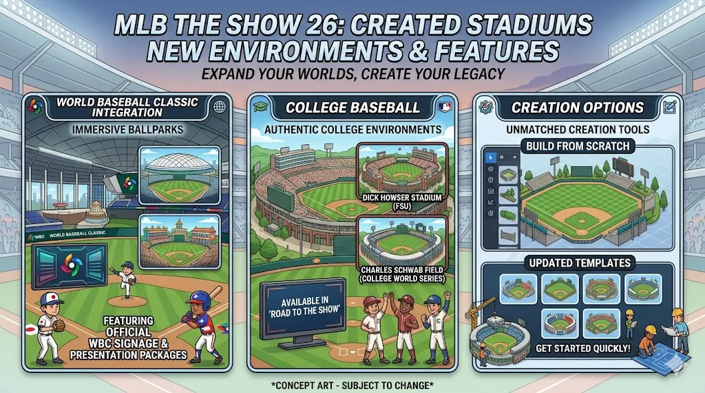 MLB The Show 26 Created Stadiums New Environments & Features