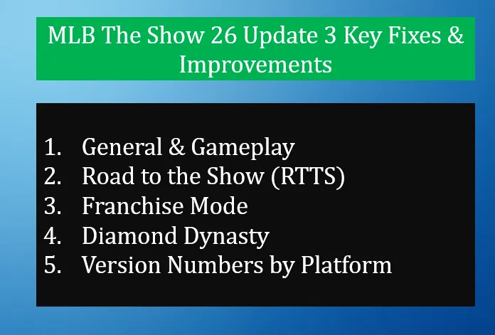 MLB The Show 26 Update 3 Key Fixes & Improvements