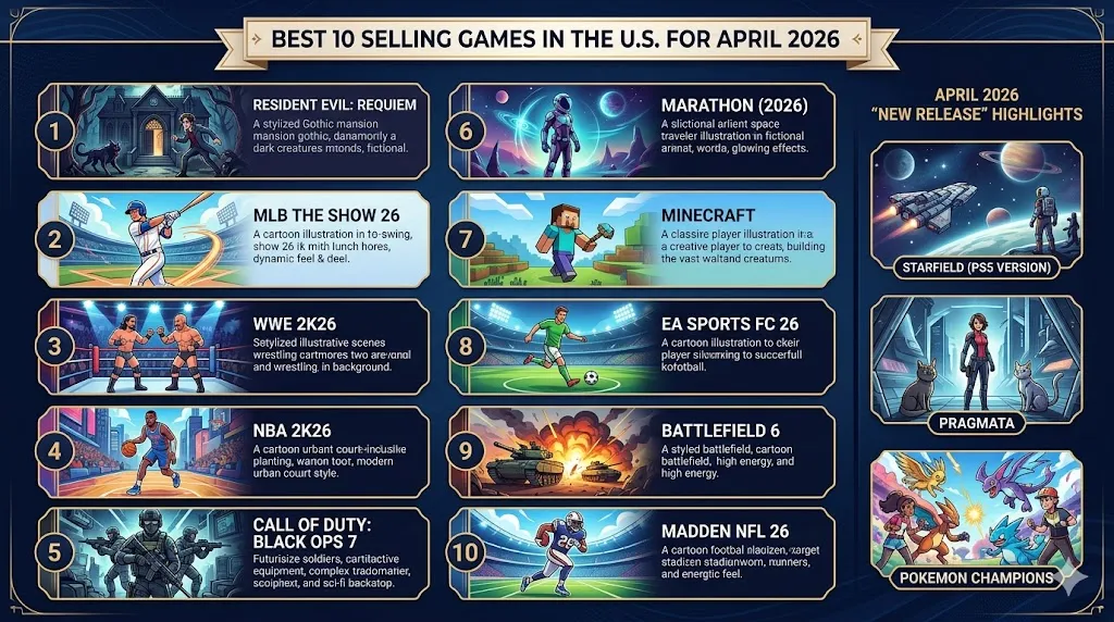 Best 10 Selling Games in the U.S. for April 2026