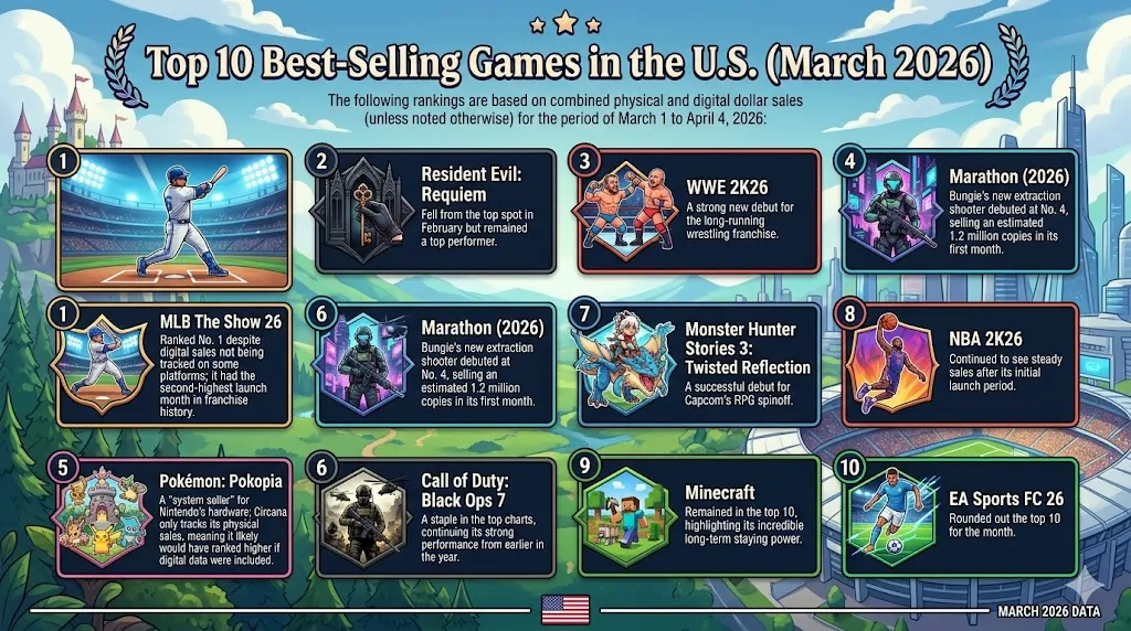 Top 10 Best-Selling Games in the U.S. (March 2026)