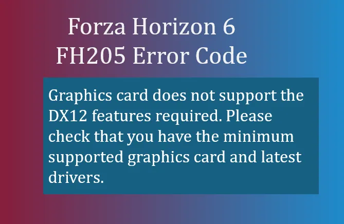 Forza Horizon 6 FH205 Error Code
