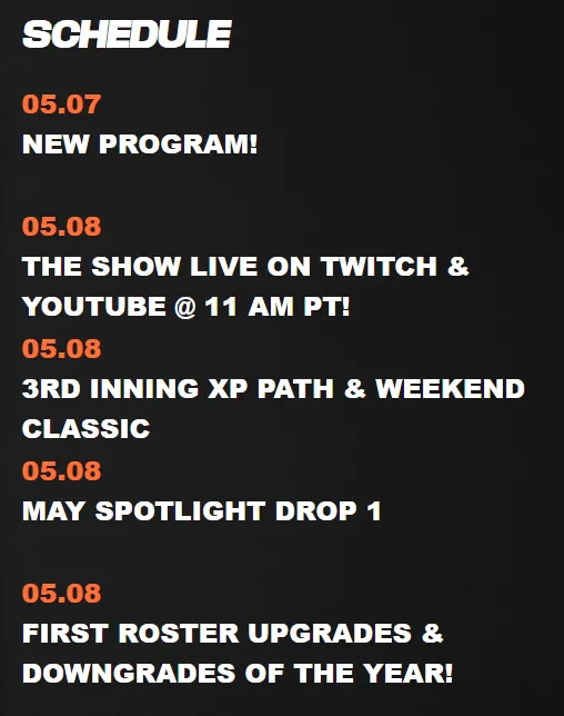 MLB The Show 26 Content Schedule – May 2026