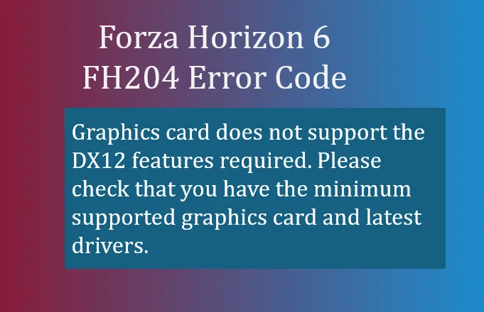 Forza Horizon 6 FH204 Error Code