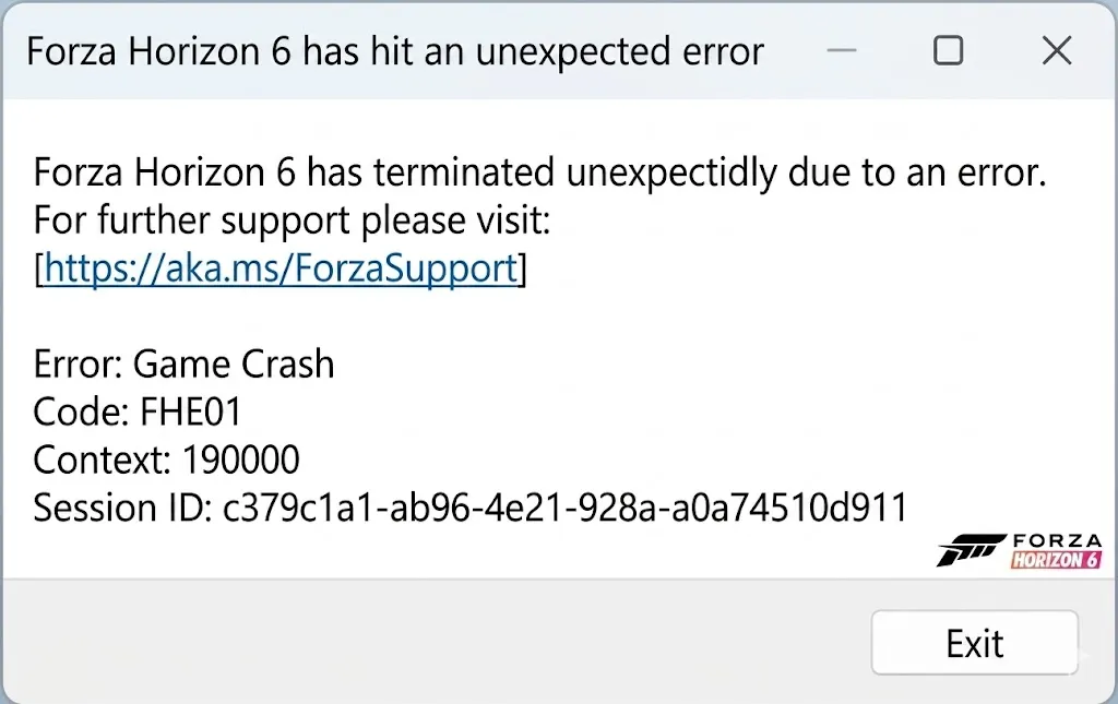 Forza Horizon 6 FHE01 Error