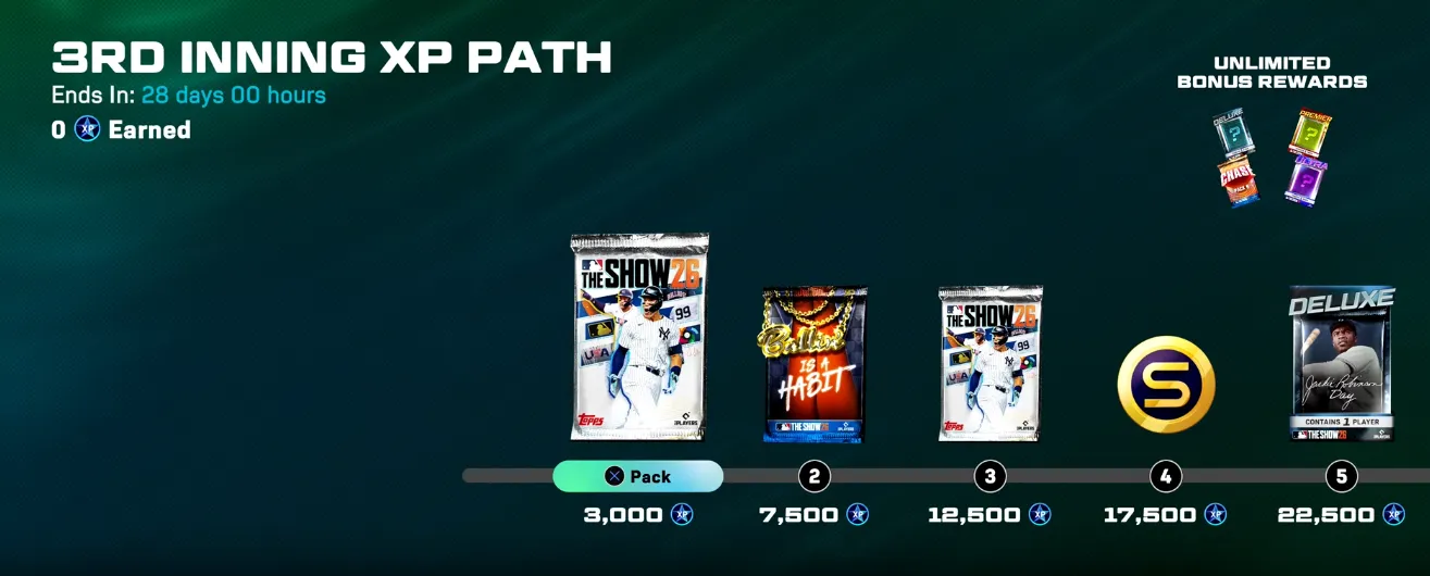 MLB The Show 26 3rd Inning XP Reward Path