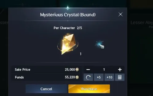 Buy Mysterious Crystals from Season Shop