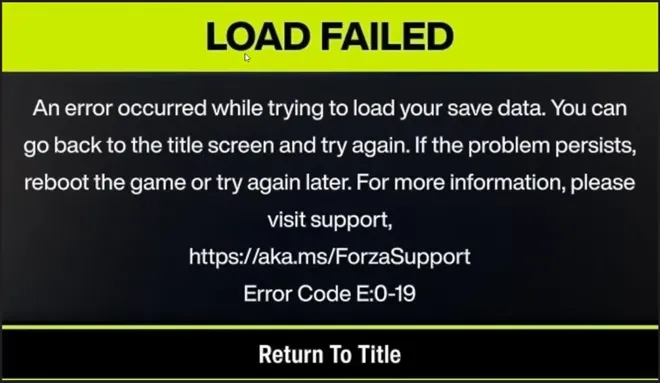 Forza Horizon 6 Error Code E:0-19 (Load Failed)