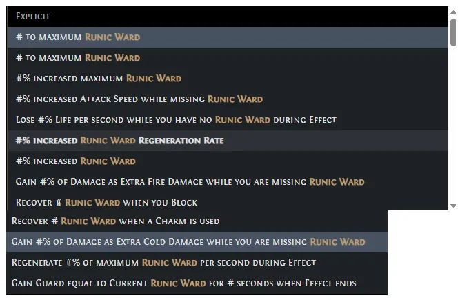 PoE 2 Runic Ward Explicit Mods
