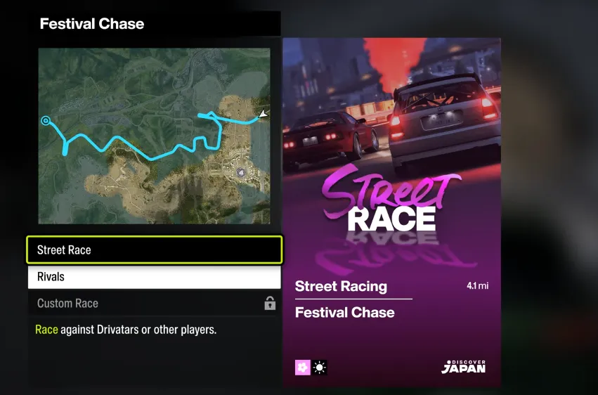 FH6 Festival Chase Street Racing Event Route