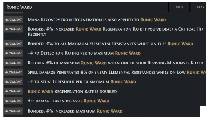 PoE 2 Runic Ward Augment Mods