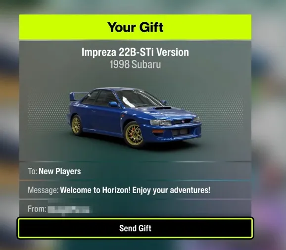 Send Gift Drop In Forza Horizon 6: Sign and Send