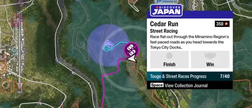 FH6 Cedar Run Street Racing Event Map Location