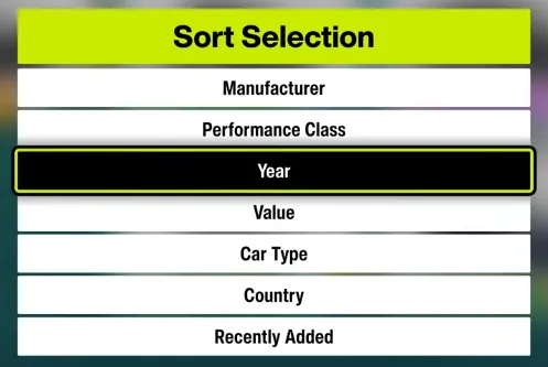 Forza Horizon 6 Cars Sort by Year