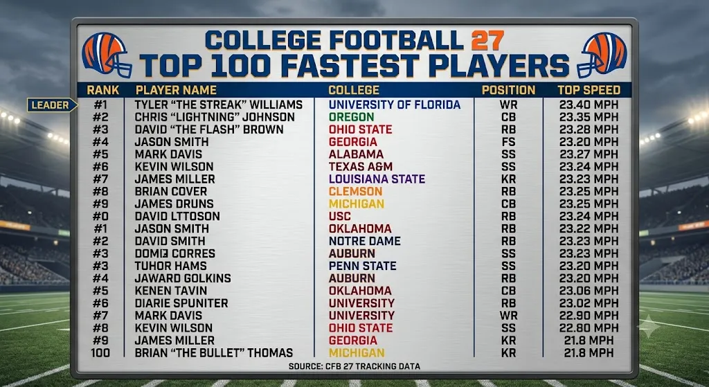College Football 27 Top 100 Fastest Players