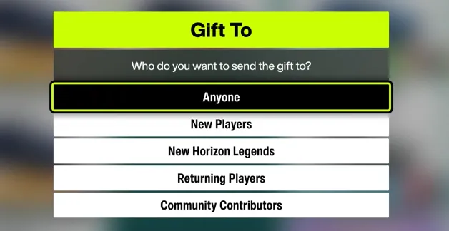 Send Gift Drop In Forza Horizon 6: Select the Recipient