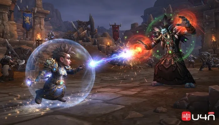 Gnome Mage and Troll Mage fighting in a WoW Forever PvP battleground