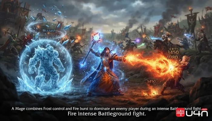 WoW Forever Mage combining Frost control and Fire burst during a Battleground fight