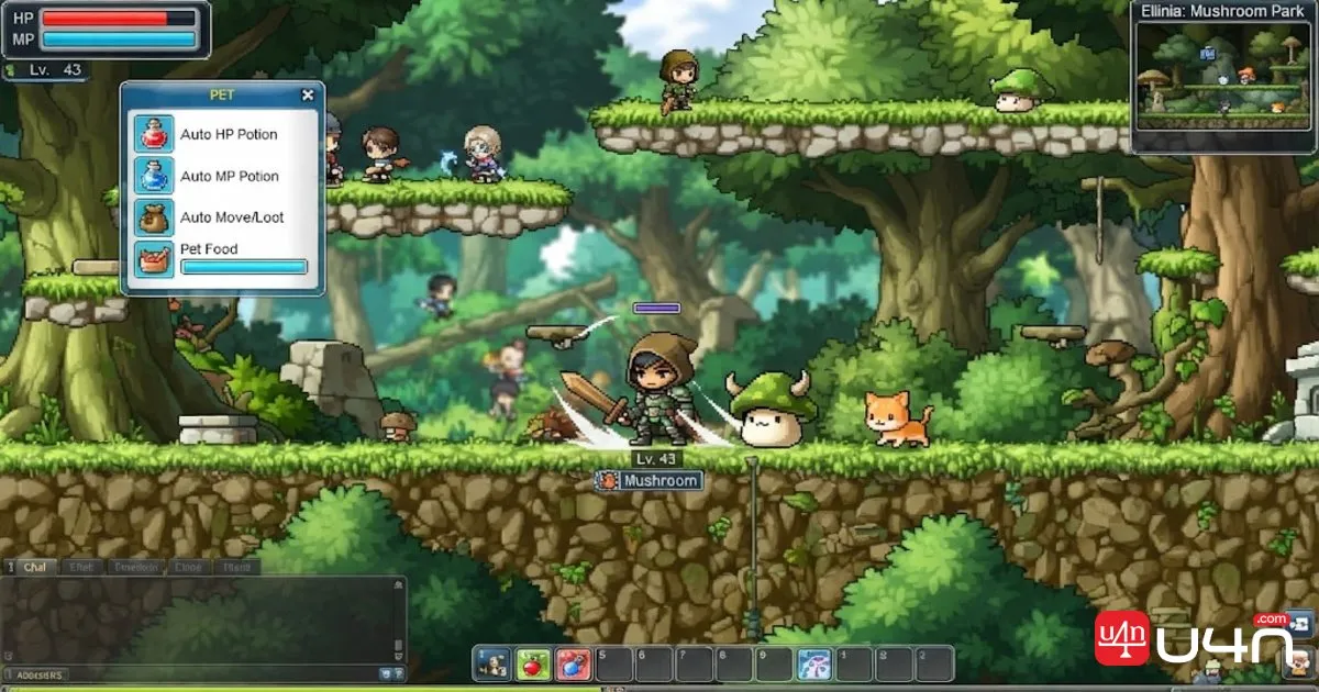 MapleStory Classic World character using a pet with automatic HP, MP, and movement utilities