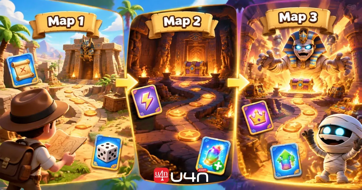 Monopoly GO Mummy Adventures three map progression