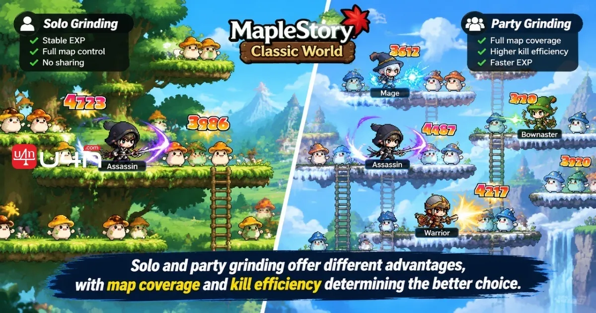 MapleStory Classic Assassin comparing solo and party grinding strategies