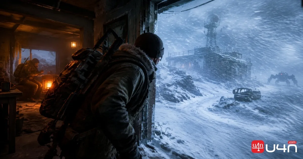 ARC Raiders Raider seeking shelter from a freezing snowstorm inside a building