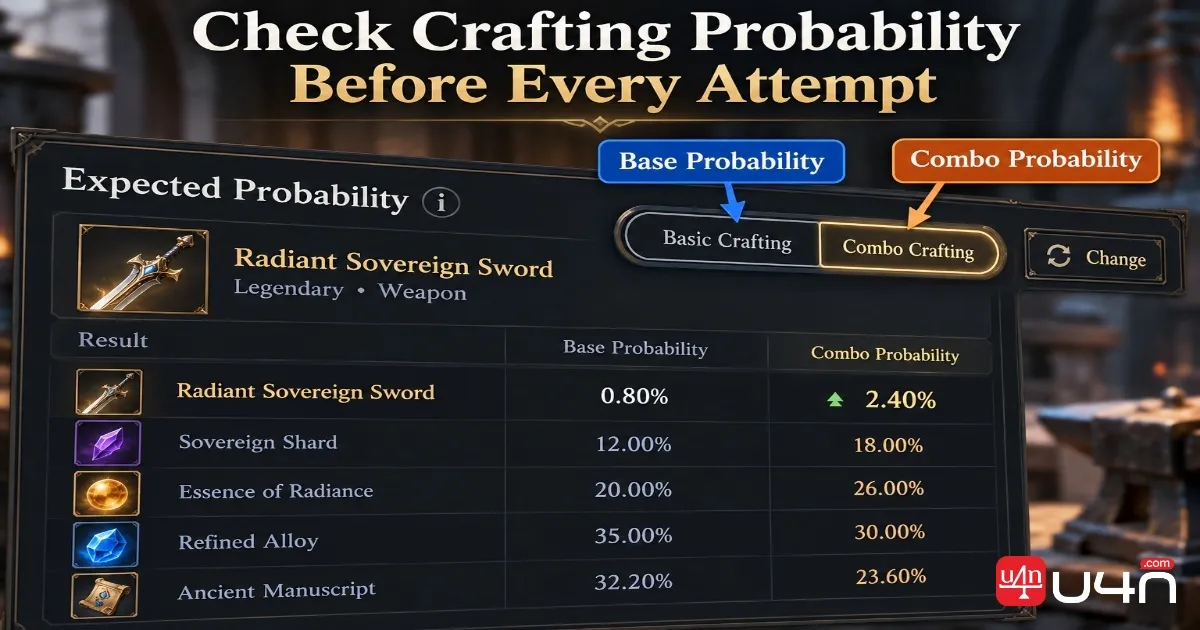 Aion 2 Expected Probability interface showing crafting and Combo probability options