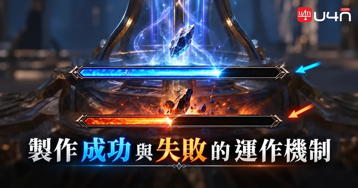 Aion 2 製作小遊戲中的藍色成功進度條與橘色失敗進度條