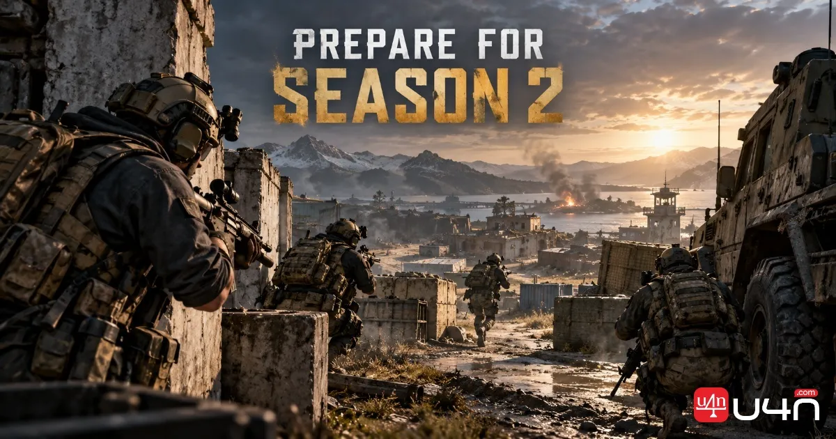 Tactical multiplayer shooter squad advancing through a battlefield in rainy conditions and coordinating behind cover