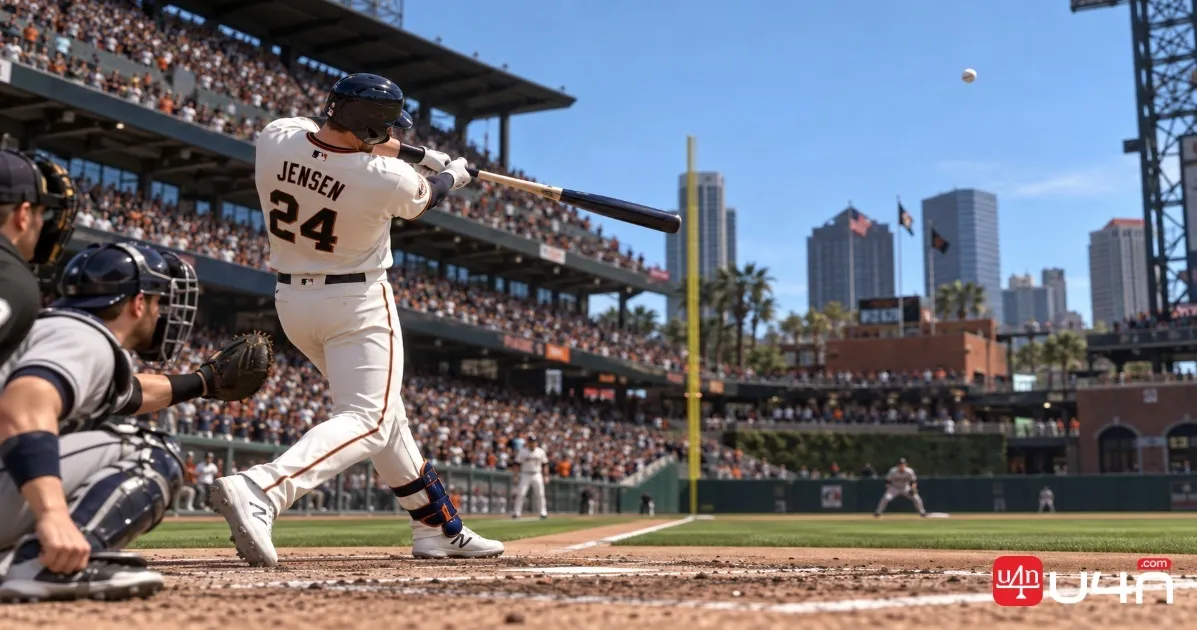 Carter Jensen hitting a home run during his MLB The Show 26 debut