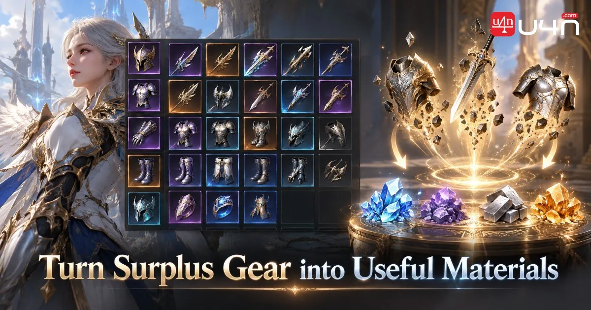 Aion 2 equipment inventory showing weapons and armor for gear extraction and Enhance Stone farming