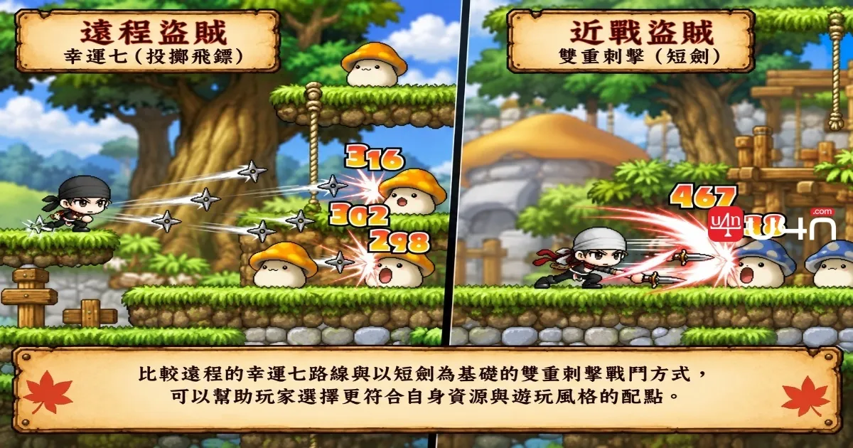 新楓之谷經典版盜賊比較雙飛斬拳套遠距離攻擊與二連擊短刀近戰
