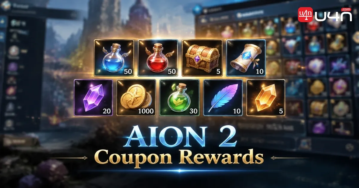 AION 2 coupon rewards including Odyle Energy, Resurrection Spiritstones, and Battle Enhance Scrolls