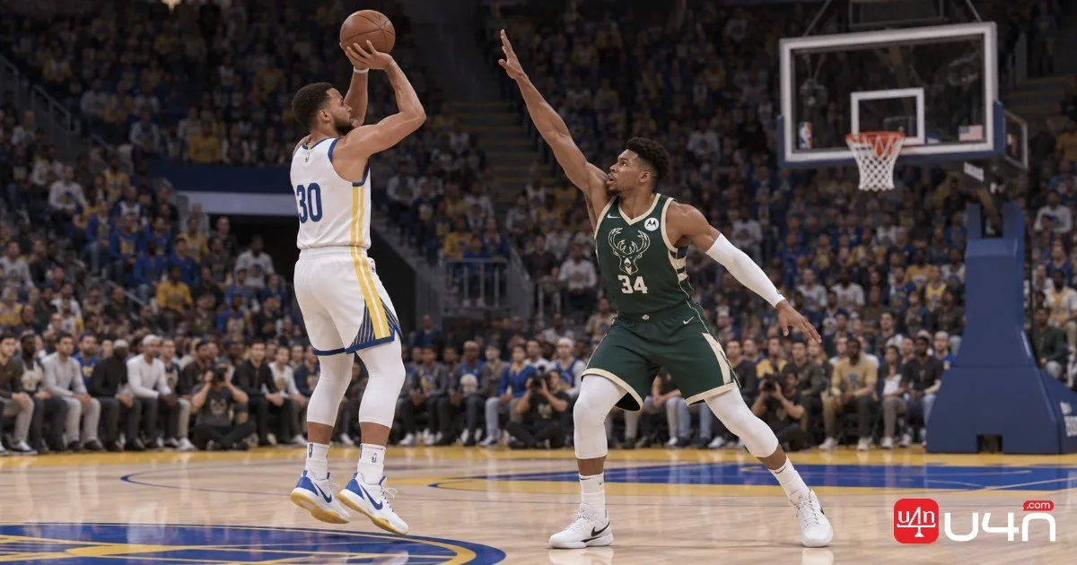 NBA 2K27 gameplay showing a shooter challenged by a defender