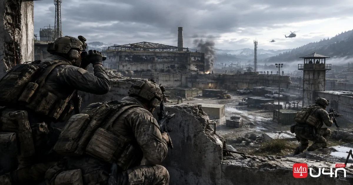 DMZ squad scouting a fortified compound before engaging enemies
