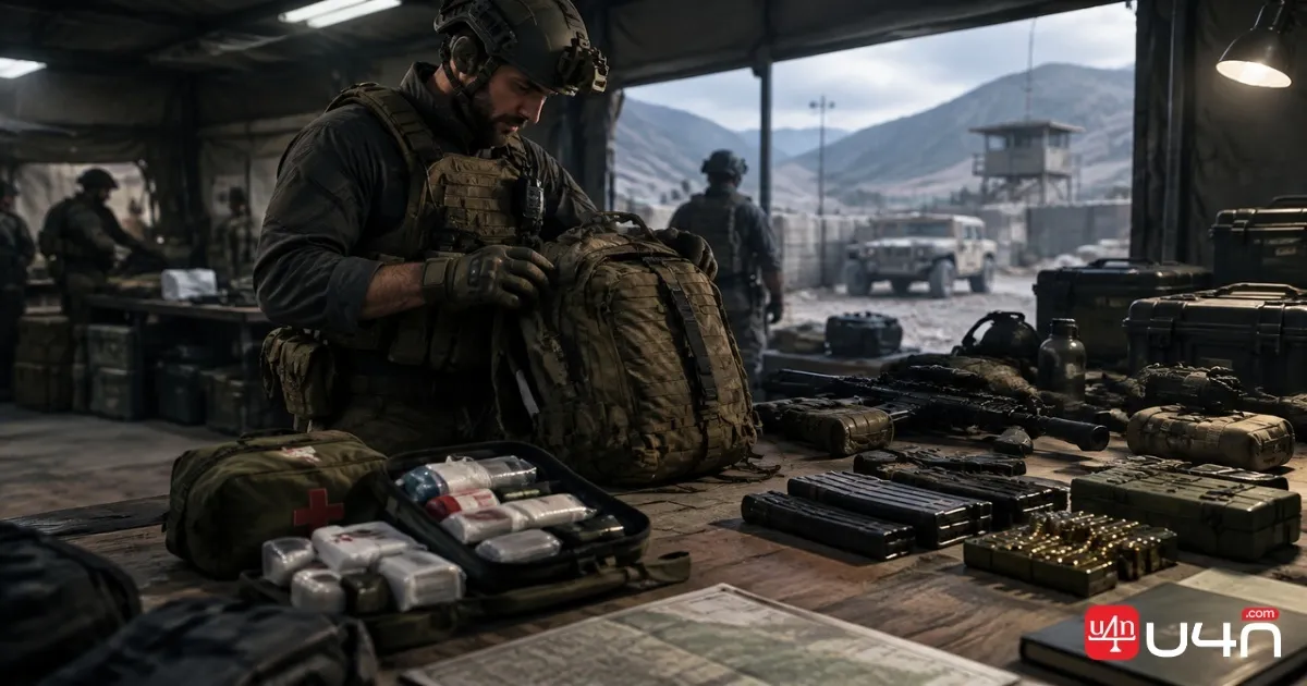 DMZ operator organizing equipment and supplies before deployment