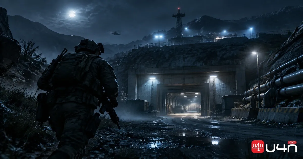 A tactical operator approaching a concealed military facility in Hajin