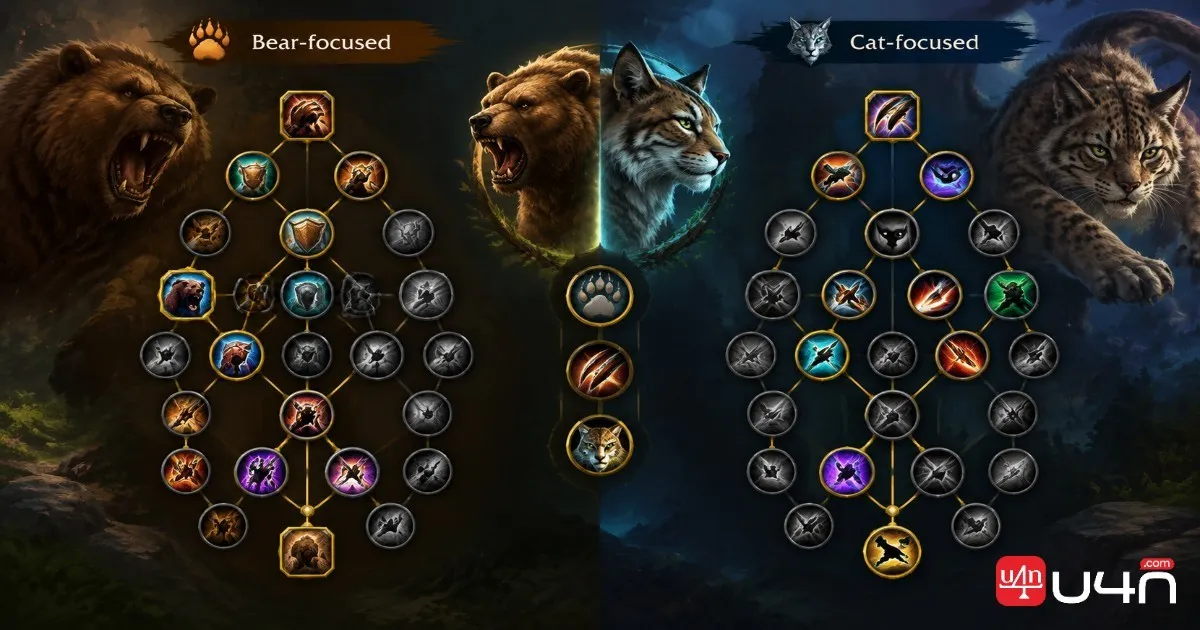 WoW Forever Feral Druid talent tree with Bear and Cat build options