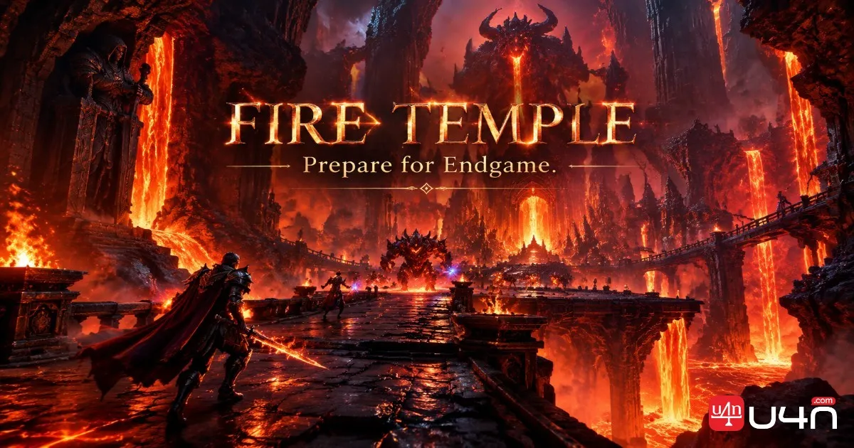 Aion 2 Fire Temple dungeon environment with volcanic architecture and lava-lit corridors