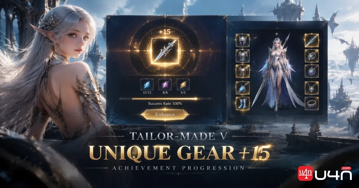 Aion 2 Unique equipment enhancement interface representing progression toward the Tailor-Made V achievement