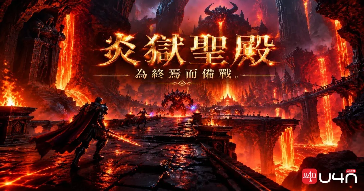 Aion 2 火神殿副本環境，呈現火山風格的建築與熔岩照亮的通道
