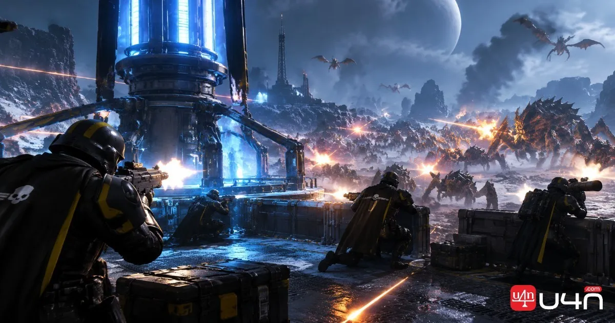 Helldivers defending generators against incoming enemy waves during an Evacuate High-Value Assets mission