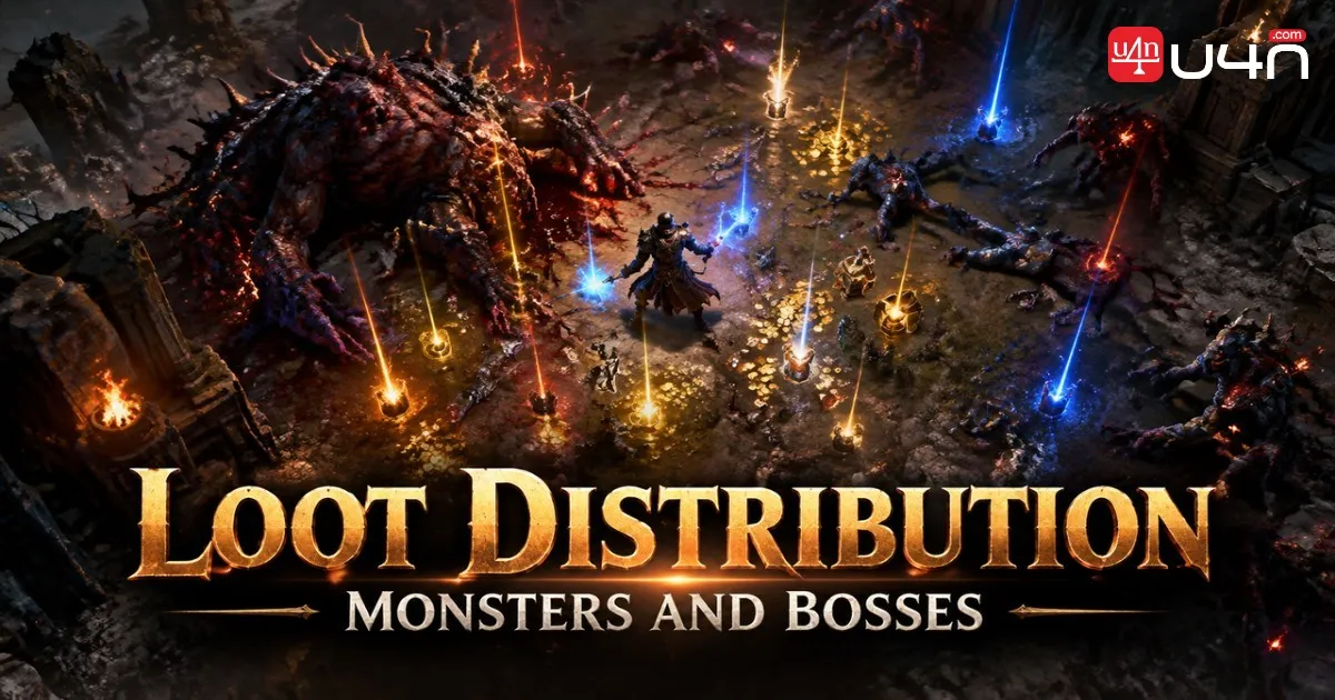 Path of Exile map combat with groups of monsters and endgame encounters