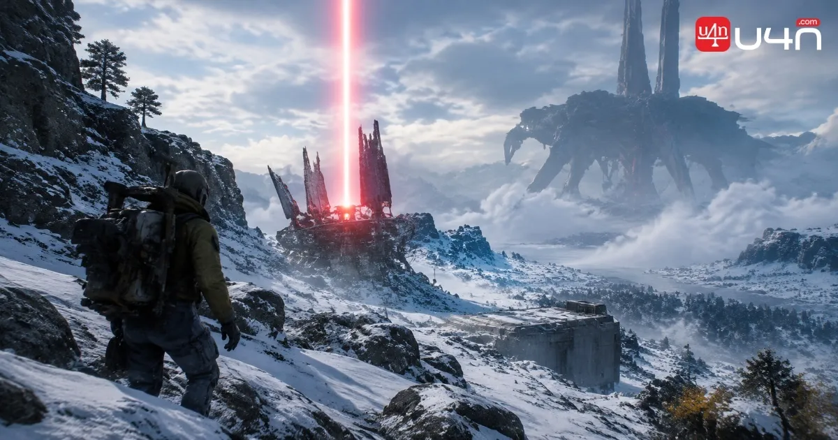 ARC Raiders Redirection event on Pendola Pass with an active Emperor Relay marked by a red beam