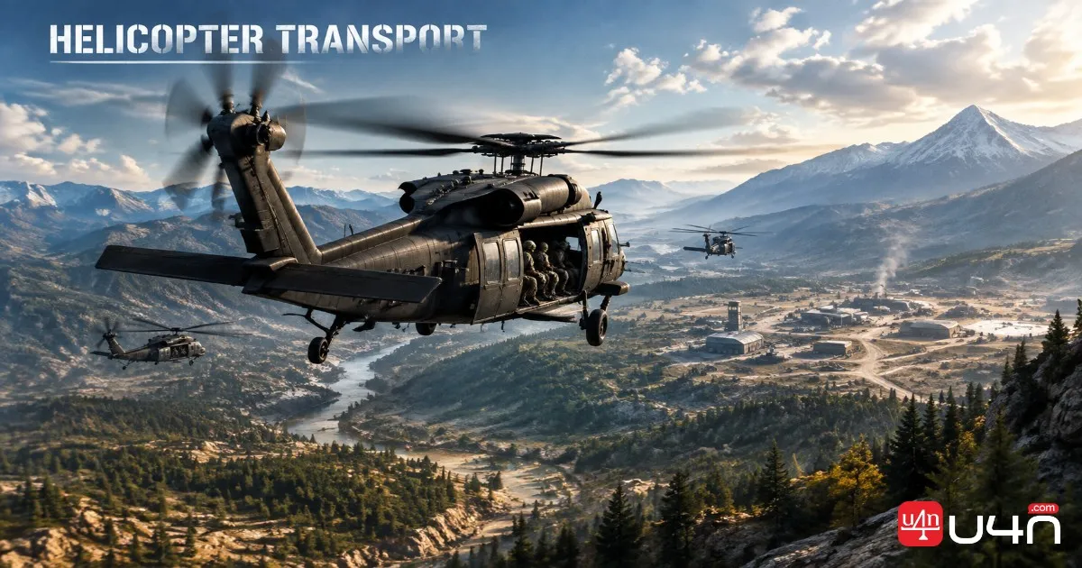 A WarDogs helicopter transporting teammates across the battlefield
