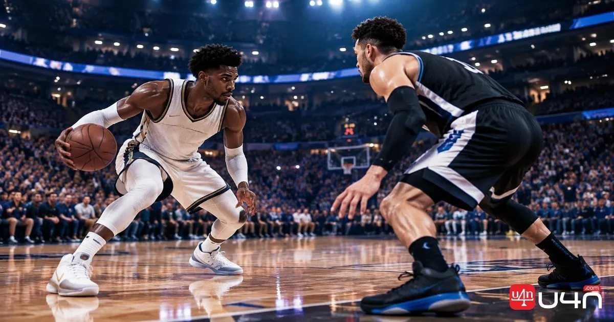 NBA 2K27 Season 2 promotional-style basketball arena scene with players on the court