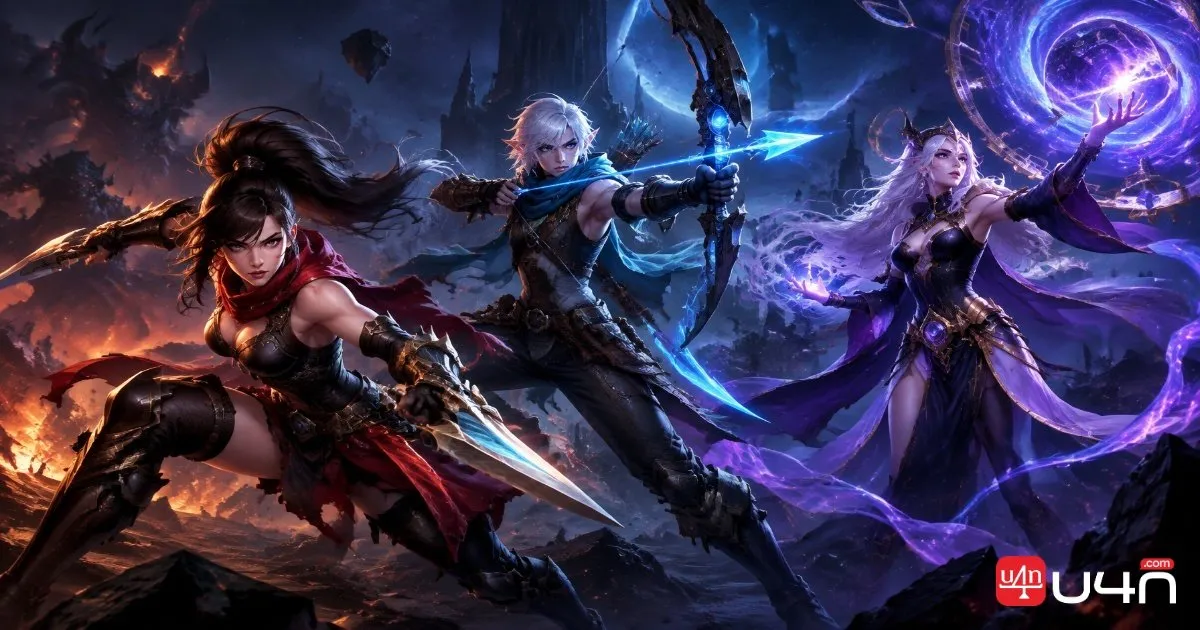 Fantasy action RPG heroes representing different low-budget starter playstyles
