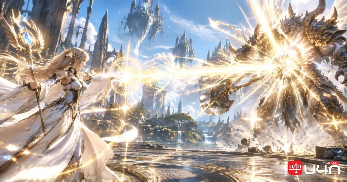 Ein Kleriker in Aion 2 greift einen Gegner mit heiliger Magie an